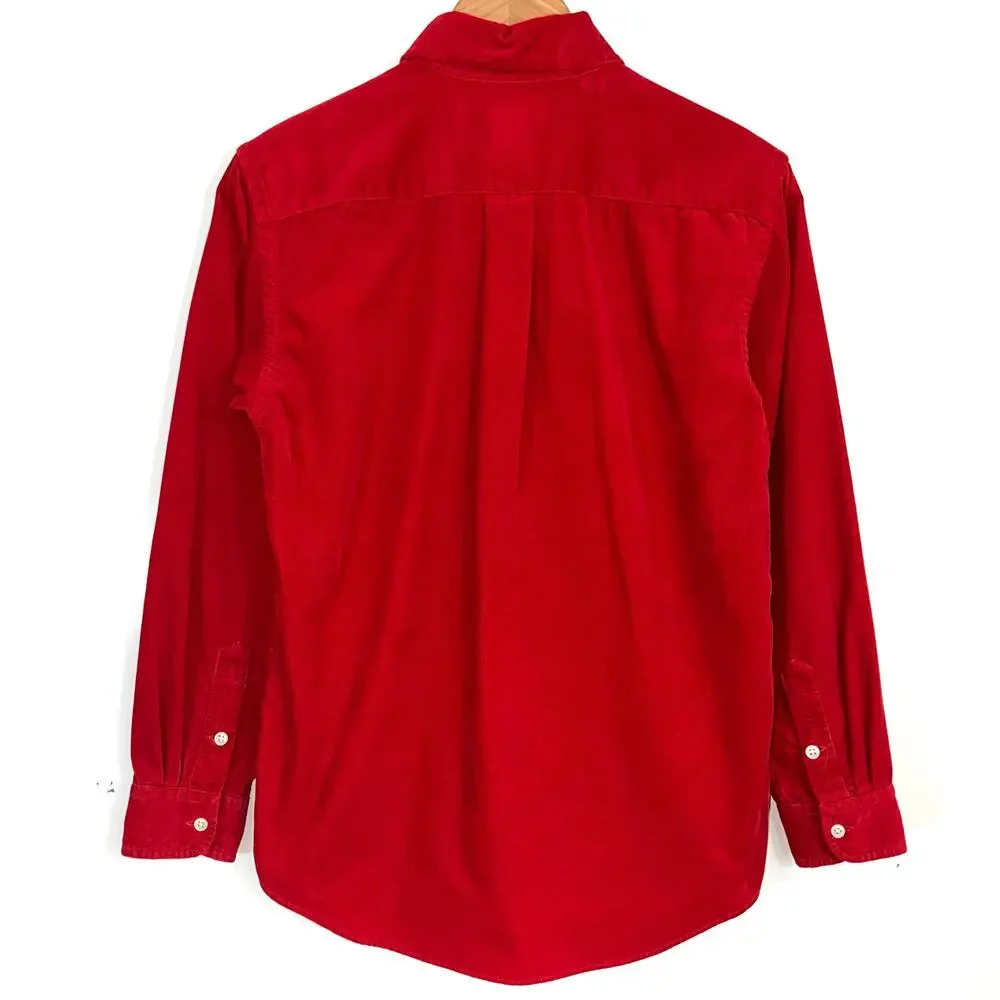 Ralph Lauren Boys Red Corduroy Long Sleeve Button Up Shirt Size L 16/18